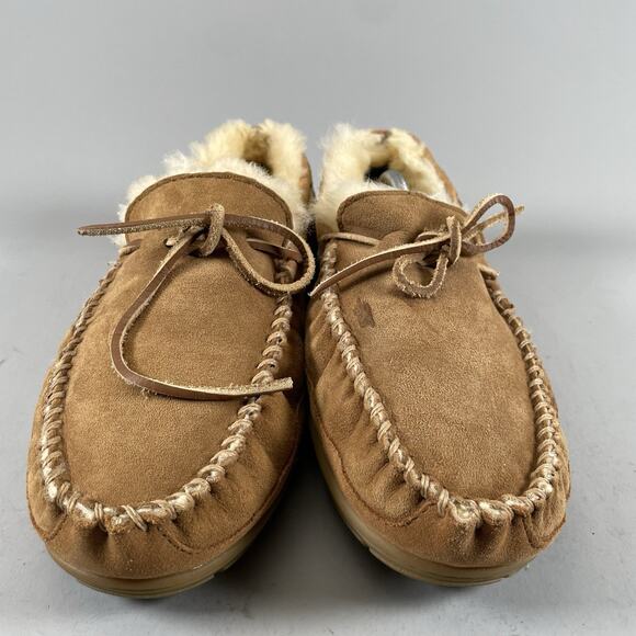 LL Bean Mens Size 13 Slip On Brown Suede Wicked Shearling Lined Moccasin Slipper - Picture 2 of 9